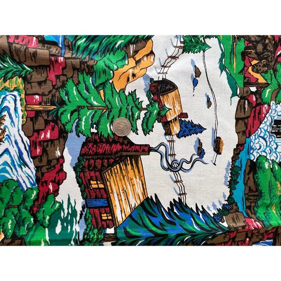 Vintage Fabric Sewing Woods Outdoor River Log Cabin Blue Green 45”x 70" - Picture 3 of 9
